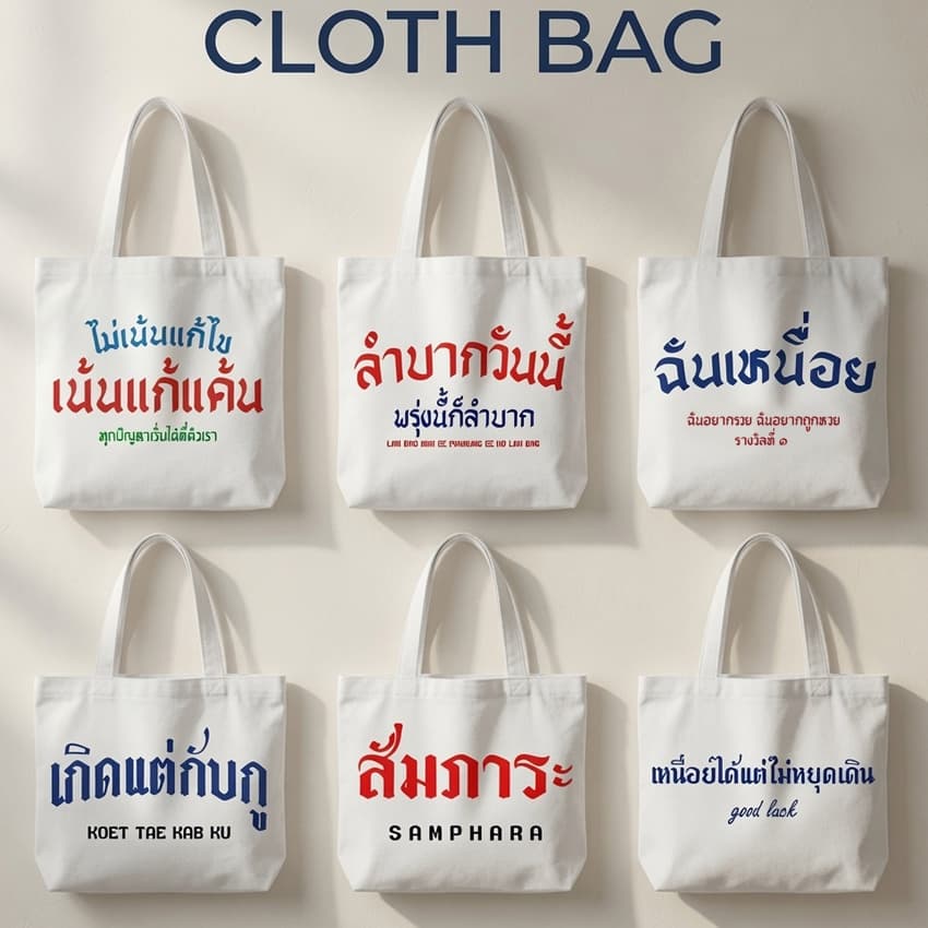 กระเป๋าผ้า ถุงผ้าดิบ ลาย กวนๆ กระเป๋าผ้าสกรีน หูยาวไม่รั้งไหล่ RR33 รูปที่ 1