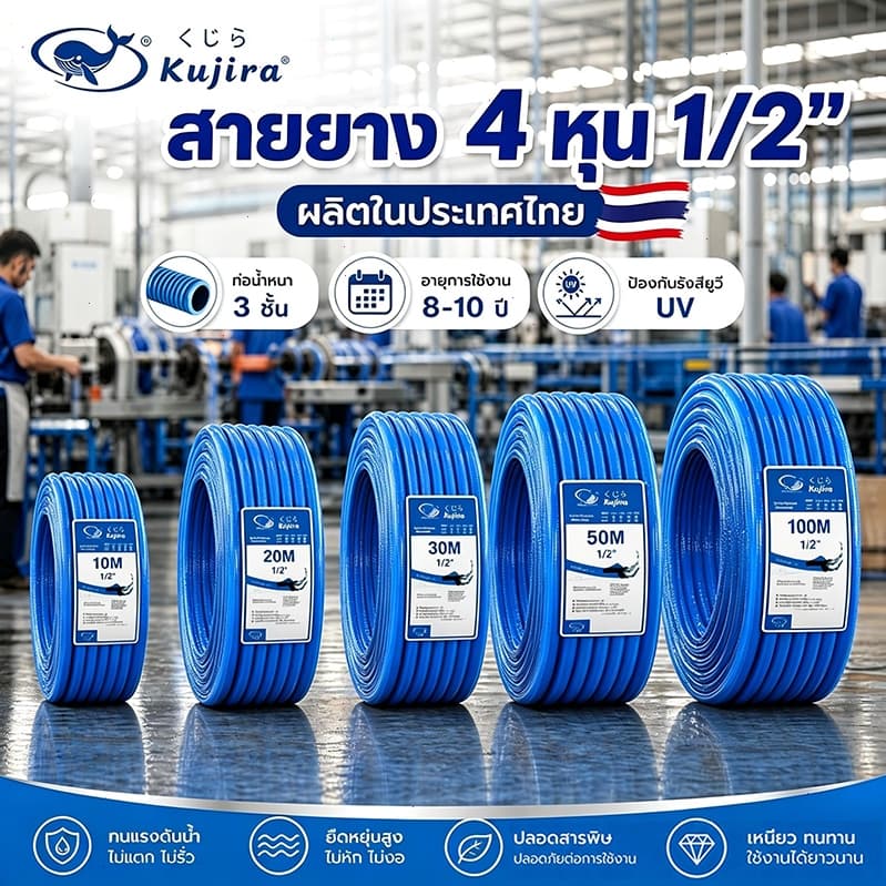 Kujira Original สายยาง 4 หุน สายยางสีฟ้า 1/2" 10-50M นิ่ม เด้ง ป้องกันรังสียูวี 10 ปีไม่แข็งกรอบ รดน้ำต้นไม้… รูปที่ 1