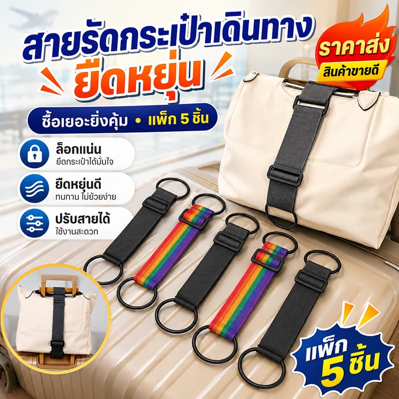 สายรัดกระเป๋ายางยืด สายรัดกระเป๋าเดินทางแบบยืดหยุ่น สายรัดกระเป๋าเดินทาง สายรัดกระเป๋ายางยืด เอนกประสงค์… รูปที่ 1