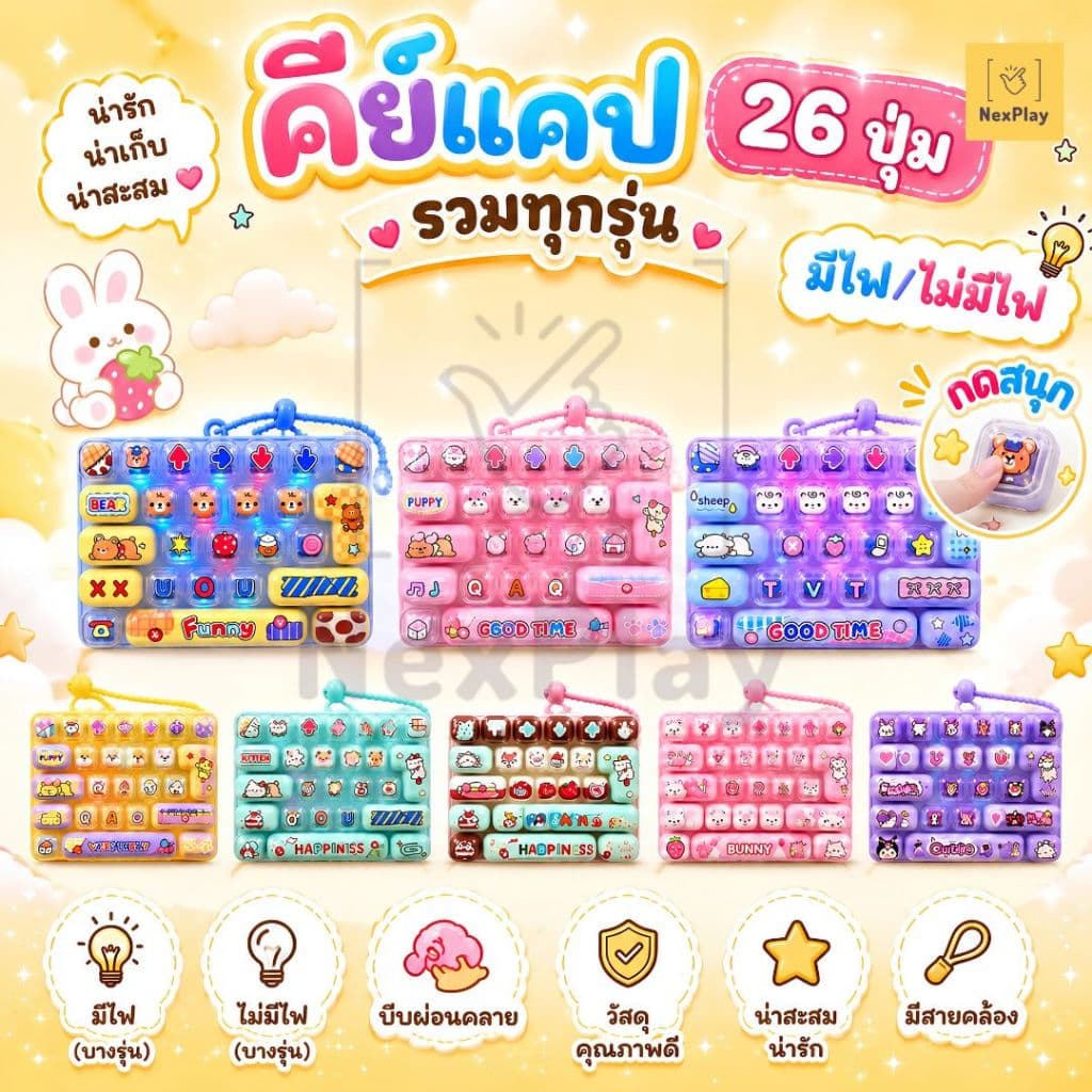 พวงกุญแจคีย์บอร์ด คีย์บอดจิ๋ว Mechanical Keyboard ของเล่นกดคลายเครียด Fidget Toy เสียงกดเพลิน ลายน่ารัก…