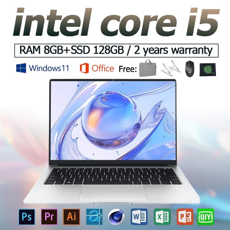 2026 แล็ปท็อปสำนักงานใหม่ 14 นิ้ว Intel Core i5 แล็ปท็อปราคาดี 12GB + SSD 128GB ของ Windows 11 ระบบ รูปที่ 1