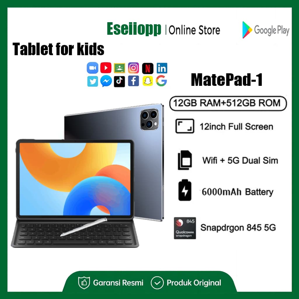 แท็บเล็ต MatePad Android รองรับซิม+wifi Tablet 12-inch 12GB+512GB แท็บเล็ตสำหรับเด็ก COD รูปที่ 1