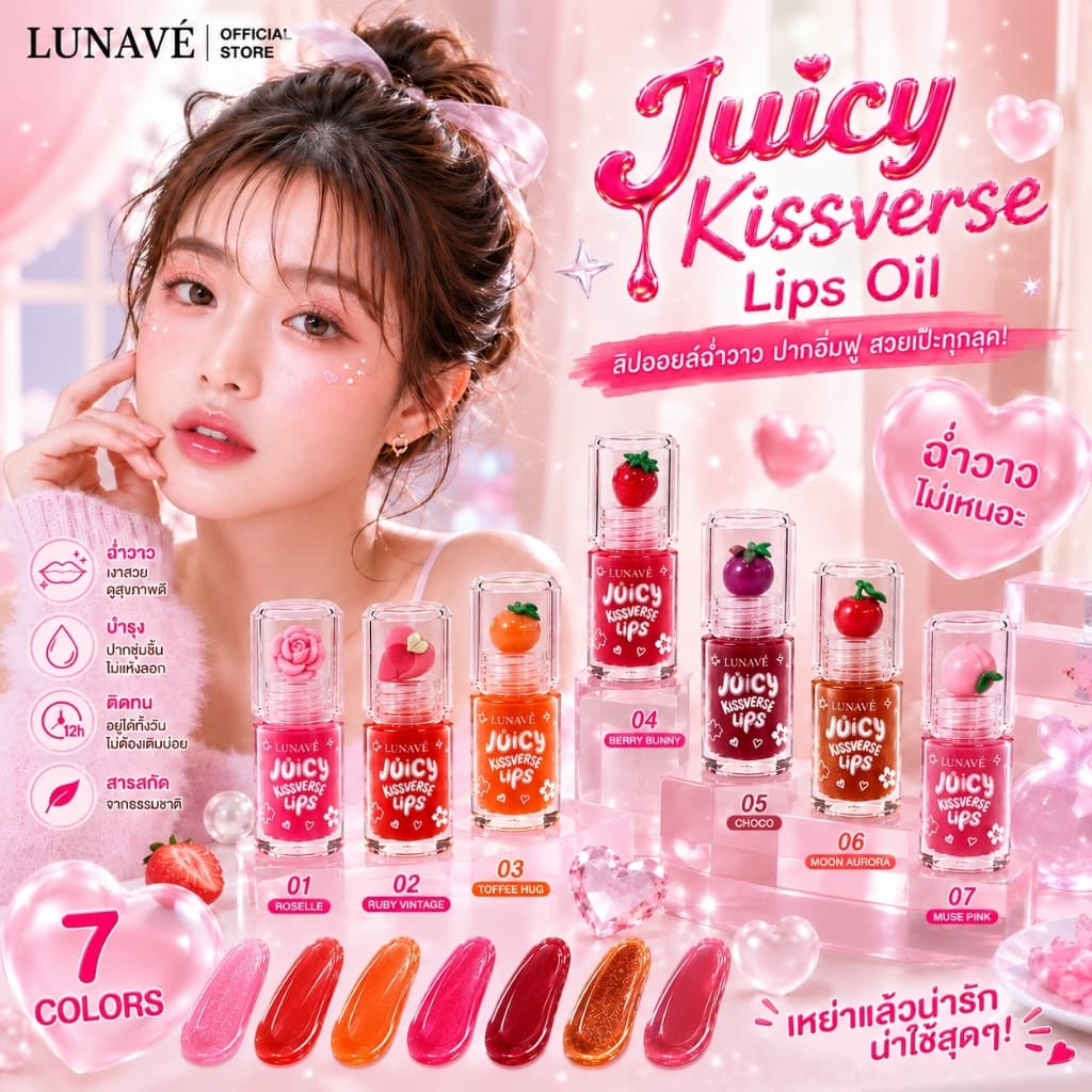 Lunave Juicy Kissverse Lip Oil ลิปออย ลิปกลอส ลิปกลอสใส ลิปฉ่ำ ลิปฉ่ำวาว ลิปน้ำ ลิปเจลลี่ ลิปลูกกวาด… รูปที่ 1