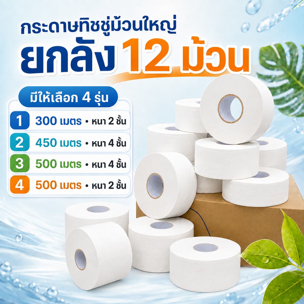 ☘️📦 [12ม้วน ยกลัง] กระดาษชำระ หนา4 ชั้น ยาว500,300,450เมตร/ม้วน กระดาษทิชชู่ กระดาษชำระม้วนใหญ่ ☘️ รูปที่ 1