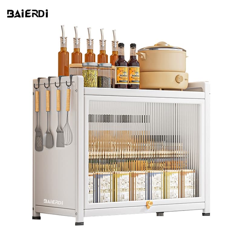BAIERDI MALL ชั้นวางเครื่องปรุงอาหารในครัว ชั้นวางเครื่องปรุงกันฝุ่น ชั้นวางเครื่องปรุงหลายชั้นในครัวเรือน… รูปที่ 1