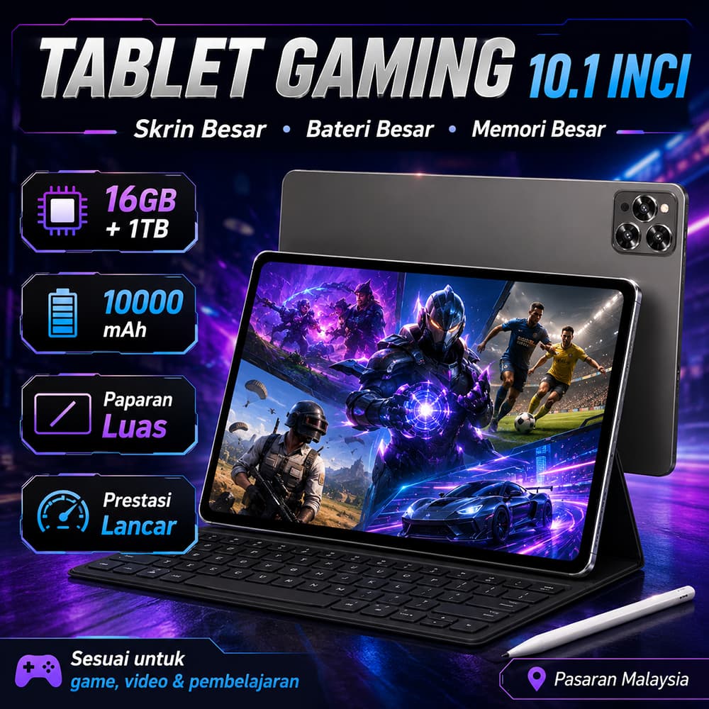 แท็บเล็ตเล่นเกม Gaming Tablet 10.1 Inch Android 16 RAM 16GB ROM 1TB Big Battery 10000mAh Large Screen Tablet… รูปที่ 1