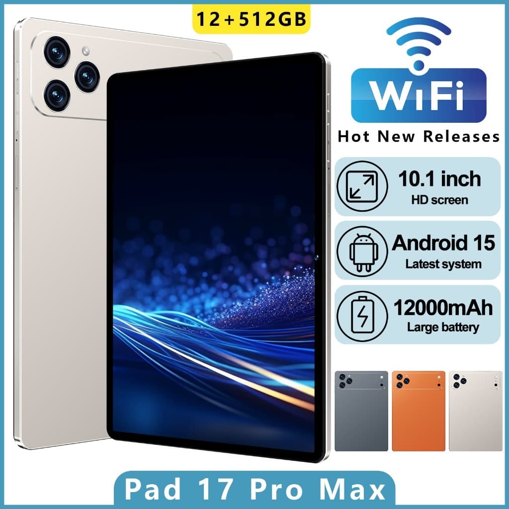 แท็บเล็ต Pad 17 Pro Max หน้าจอ HD 10.1 นิ้ว RAM12GB ROM512GB แบตเตอรี่12000mAh ระบบ Android15 รองรับ WiFi… รูปที่ 1