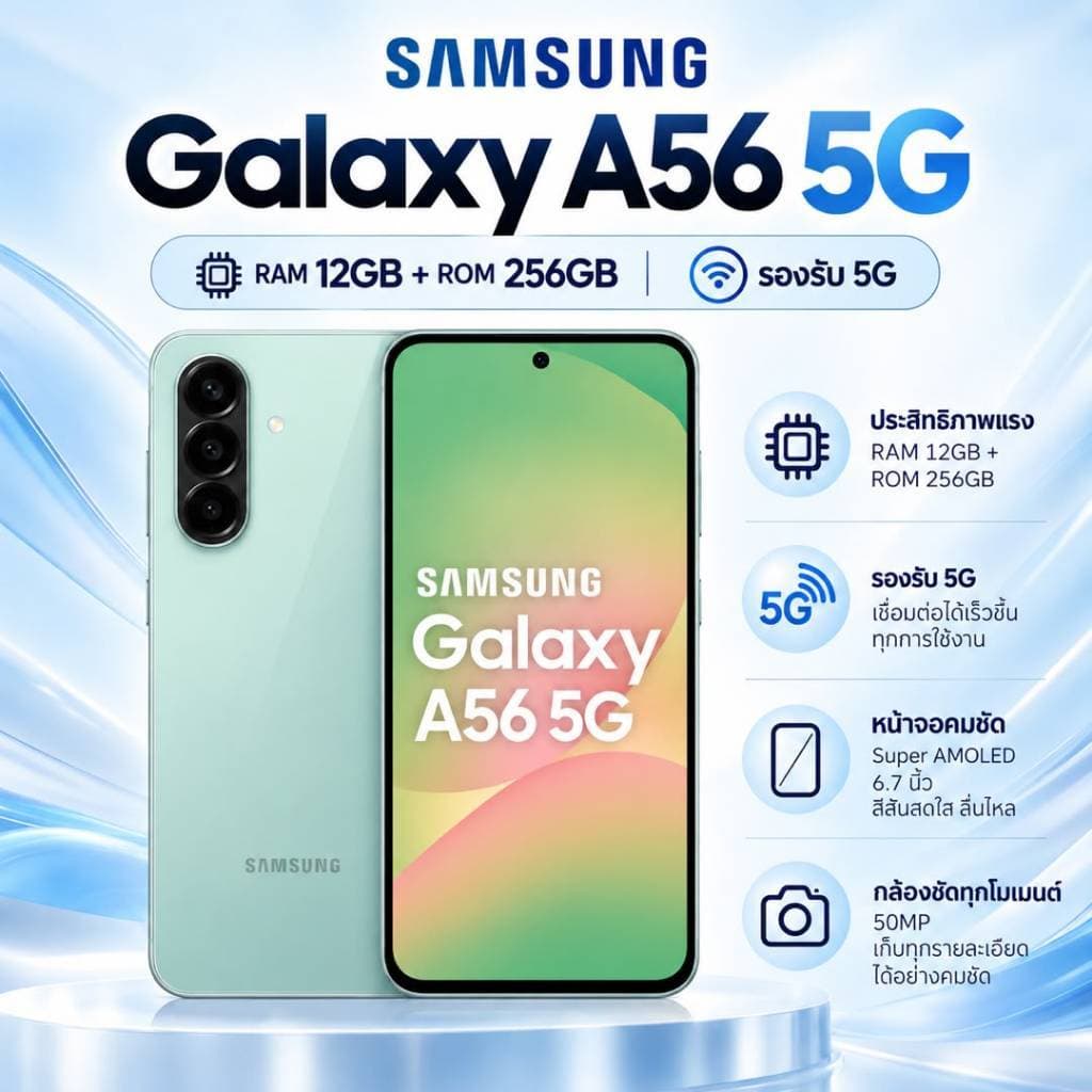 SAM Galaxy A56 5G 12+256GB | หน้าจอ 6.7 นิ้ว | แบตเตอรี่ 5000mAh | โทรศัพท์มือถือ 5G รูปที่ 1