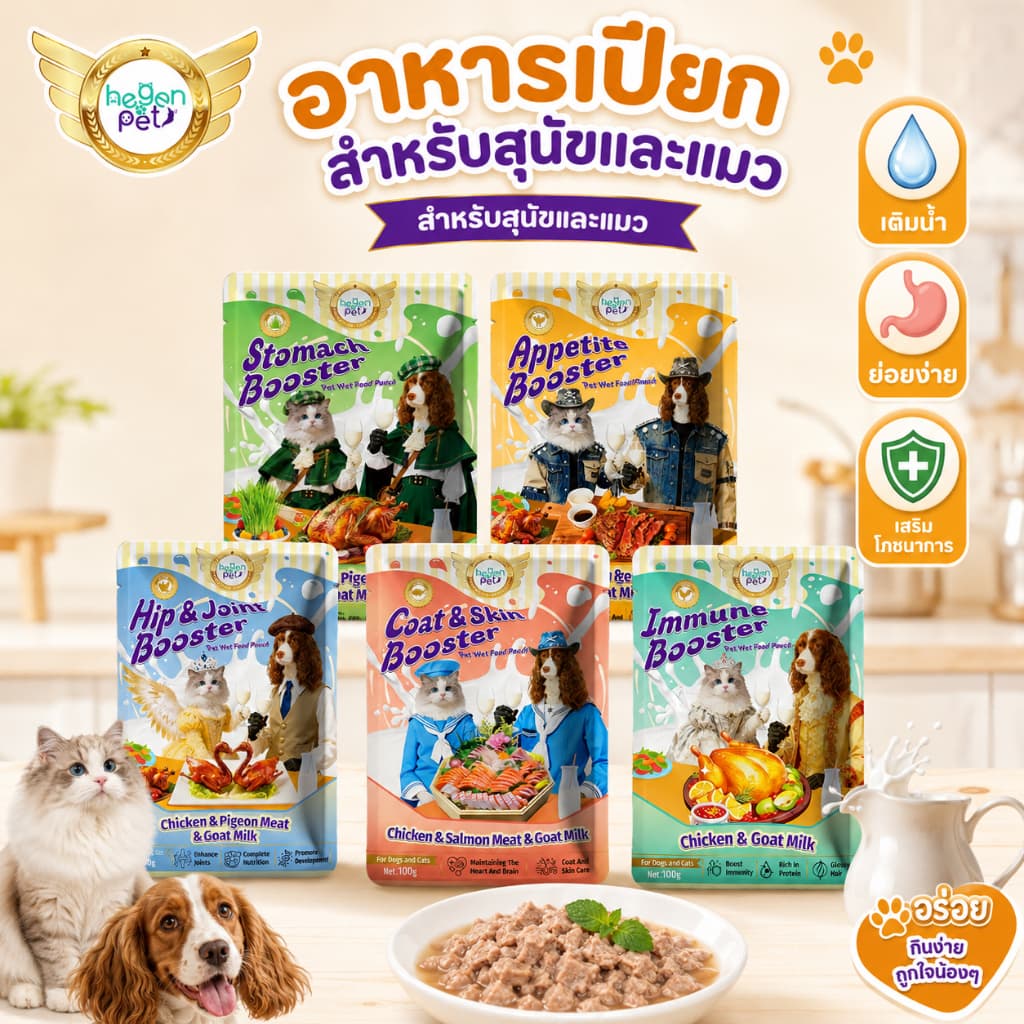 อาหารเปียกสำหรับแมวและสุนัข Hegen Pet Meow สูตรสมดุลทางโภชนาการ ช่วยเสริมสร้างกระเพาะอาหาร กระดูก และข้อต่อ