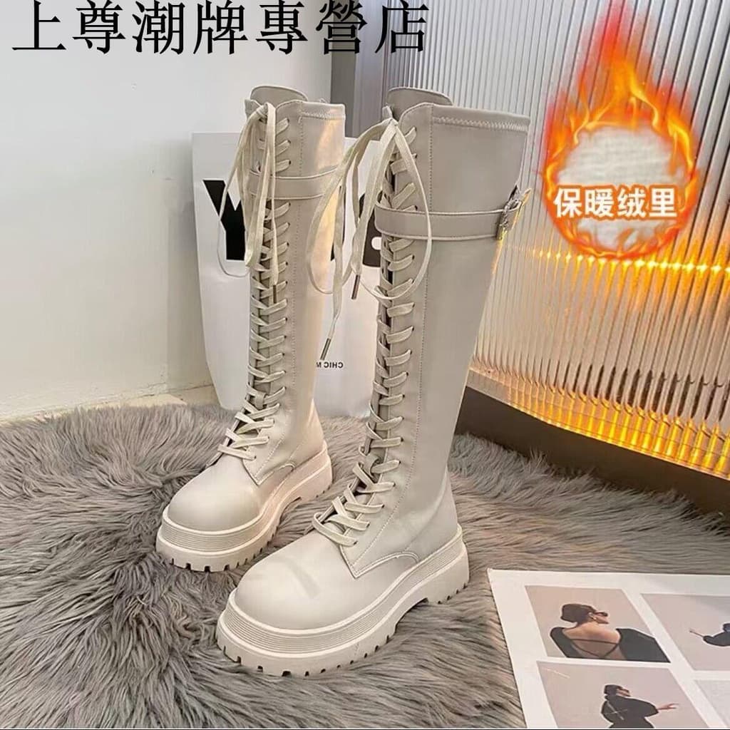 Knight รองเท้ารองเท้าแบนผู้หญิง Over-the-Knee รองเท้ายาวรองเท้าผู้หญิงฤดูใบไม้ร่วงฤดูหนาว Knight… รูปที่ 1