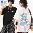 NASA เสื้อยืดชายหญิงแขนสั้น สตรีทฮิปฮอป summer เพื่อนฉลาม พิมพ์ลาย คอตตอน คอกลม หลวมและระบายอากาศ