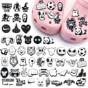 Charms DIY ประดับรองเท้าแตะ สไตล์การ์ตูนสีดําและสีขาว เหมาะสําหรับของขวัญเด็ก