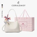 CORALDAISY 2026 กระเป๋าสะพายไหล่สีพื้นเรียบหรู กระเป๋าสะพายข้างสายยาว กระเป๋าถือทรงถัง ริบบิ้นแถมฟรี