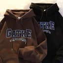 Oversize Hoodie เสื้อฮู้ดลายตัวอักษรโอเวอร์ไซซ์ ผ้านุ่มทรงหลวมคัปเปิลได้ 4 สี เทา/ดํา/น้ําตาล/แดงไวน์ Size…