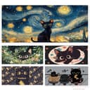 แผ่นรองเมาส์ยาวลายแมวดํา ขนาด 80×30 ซม ขนาดใหญ่พิเศษ กันลื่น ขอบเย็บเก็บงานเรียบร้อย…