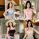 Vogue🌟พร้อมส่ง🌟 เสื้อคล้องคอ มีฟองน้ําในตัว สีสันพาสเทลใส่ง่ายสวย (FY9358)