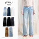 Paloy - PL0082 กางเกงยีนส์เอวต่ํา ขากระบอกกลาง แต่งเฟด