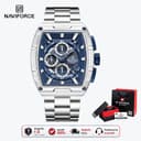 Naviforce นาฬิกาข้อมือผู้ชาย สปอร์ตแฟชั่น NF8066 หน้าปัดโคโนกราฟ ทรงถังเบียร์ สายสแตนเลส กันน้ํา ระบบอนาล็อก