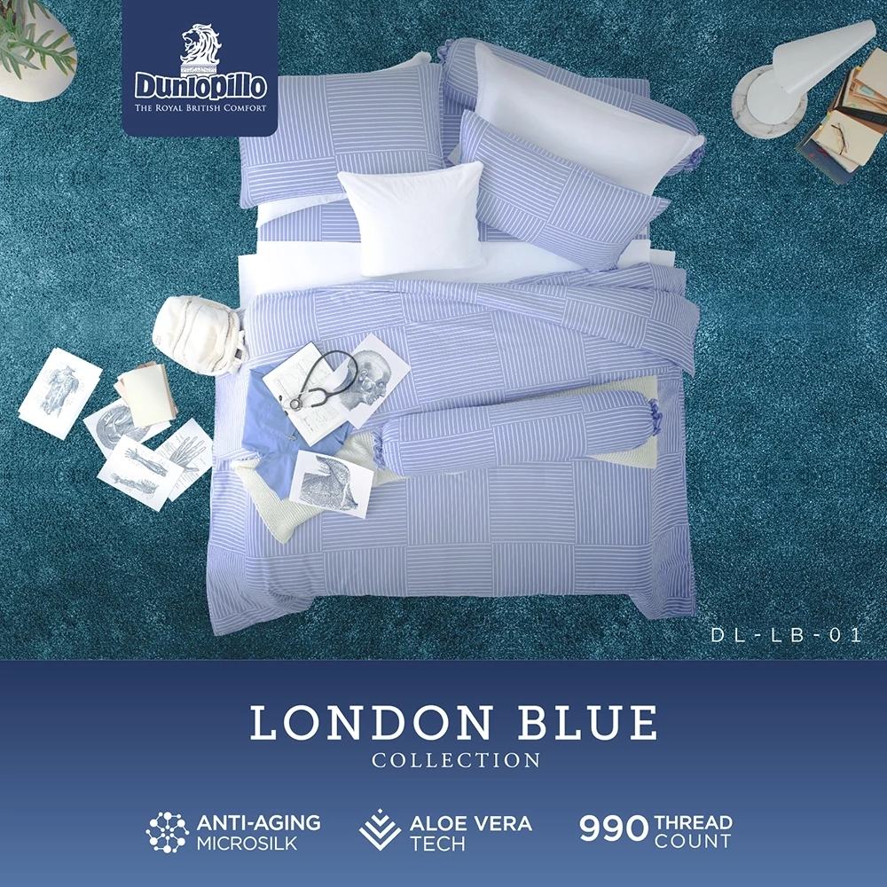 ผ้าปูที่นอน Dunlopillo รุ่น London Blue – ผ้าปูสุดหรู เนื้อละเอียด นอนแล้วไม่อยากลุก